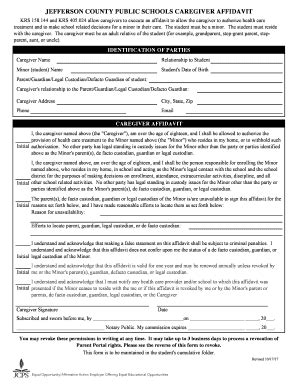 Fillable Online JEFFERSON COUNTY PUBLIC SCHOOLS CAREGIVER AFFIDAVIT Fax ...