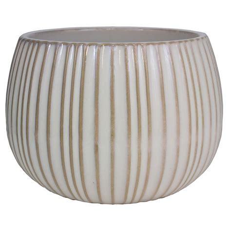 allen + roth Round 8.0708-in W Small White Ceramic Indoor Planter With ...