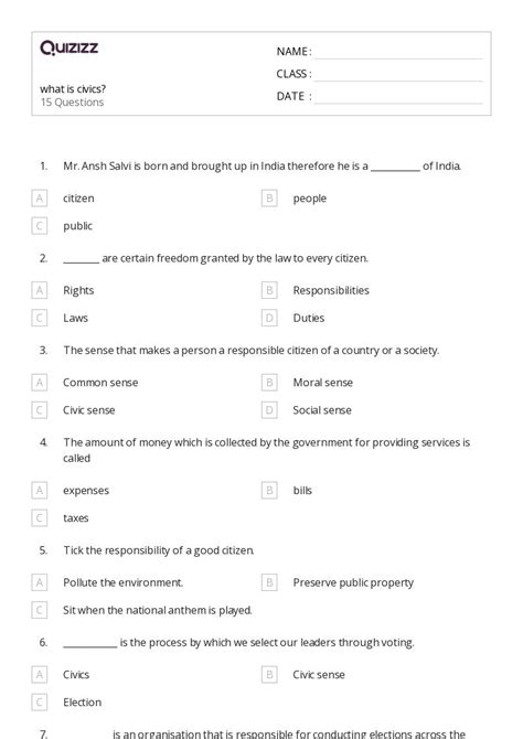 50+ Civics & Government worksheets for 4th Class on Quizizz | Free ...