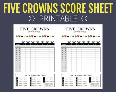 Free Printable 5 Crowns Score Sheet