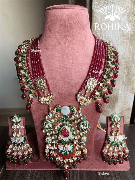 Divya meenakari kundan long necklace set - Maroon – Rohika Store