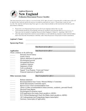 Fillable Online ad-ne Checklist ADNE Ordination Discernment Processdocx ...