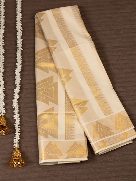 Women Kerala Cream Fancy Saree KS191