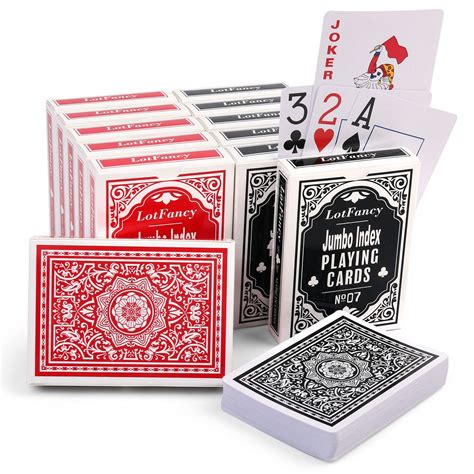 LotFancy Playing Cards, Jumbo Index, 12 Decks of Cards (6 Black 6 Red ...