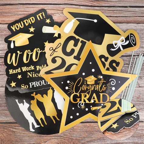 Buy HOWAF Gold and Black Graduation Yard Signs Including 4 Pieces ...
