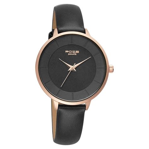 Buy Online Poze by Sonata Quartz Analog Black Dial PU Leather Strap ...