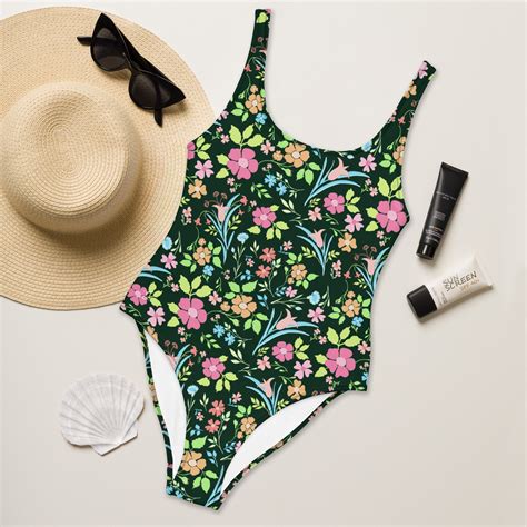 Onepiece Swimsuit, Floral Swimming Costume, Green Pink Swimmers ...