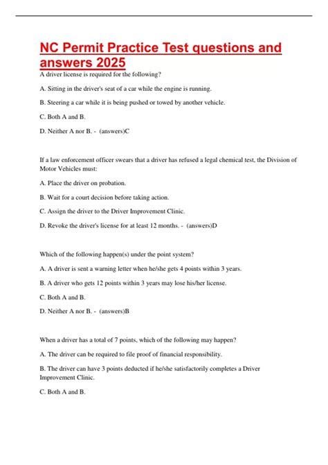 NC Permit Practice Test questions and answers 2025 - NC Permit Practice ...