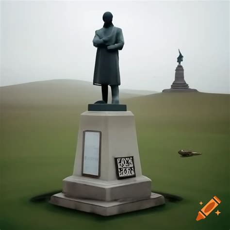 Statue of Homer Plessy in a field with adjacent plaque on Craiyon