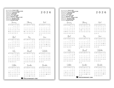 2026 Year Calendar | Yearly Printable