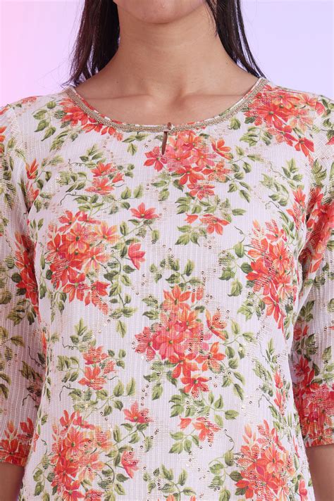 Buy White Floral Printed Kota Straight Kurta Online for Woman | Shop ...