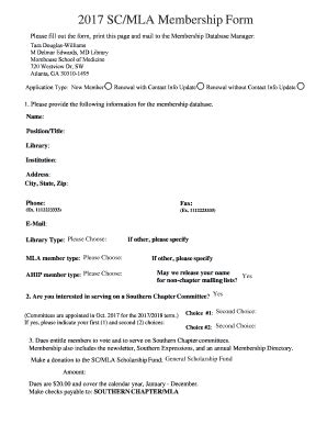 Fillable Online 2017 SC/MLA Membership Form Fax Email Print - pdfFiller