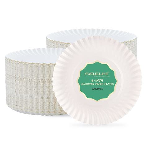 FOCUSLINE 6 Inch Paper Plates 1000 Count, White Paper Plates Uncoated ...