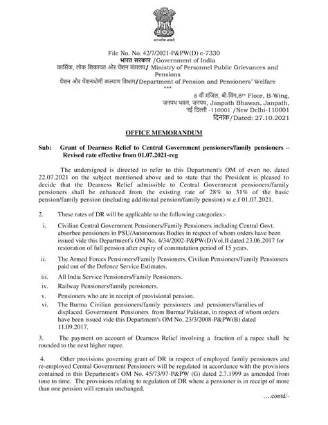 Grant of Dearness Relief (DR) to Central Government (CG) pensioners ...