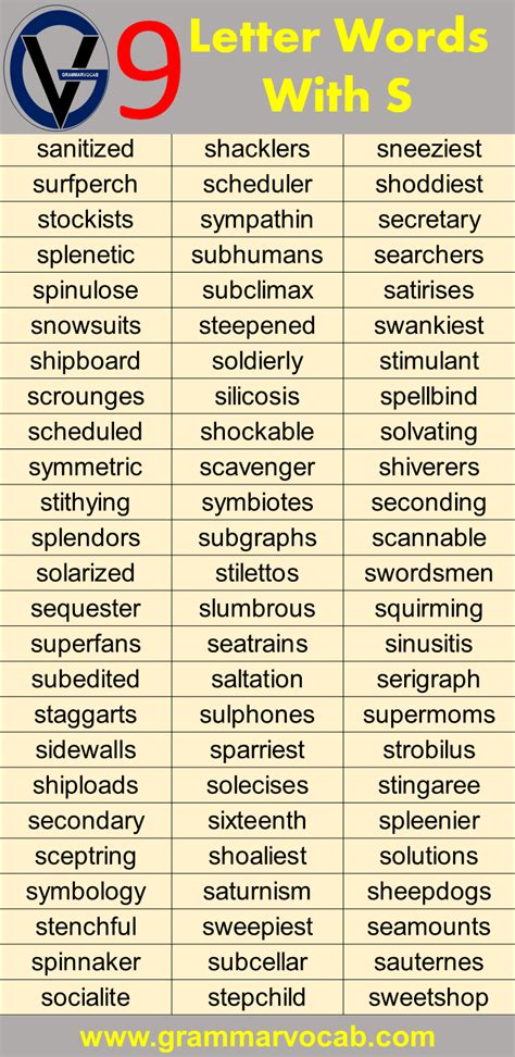 Nine Letter Words Starting With S - GrammarVocab