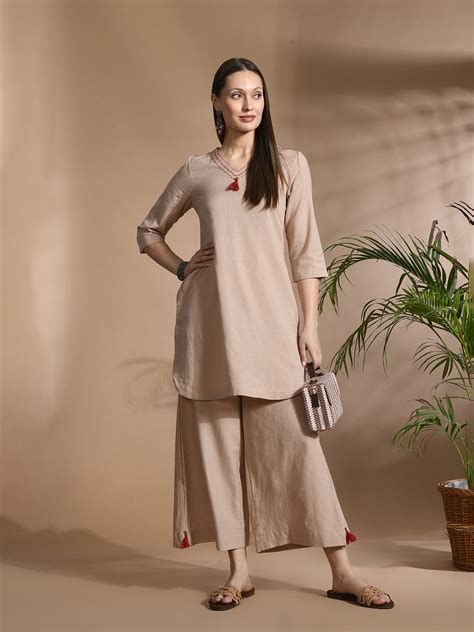 Pure cotton Solid kurta sets with palazzo - Jaipur Kurti