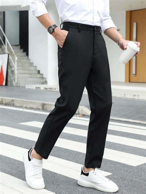 Men Solid Slant Pockets Tailored Pants | Hype clothing, Black pants men ...