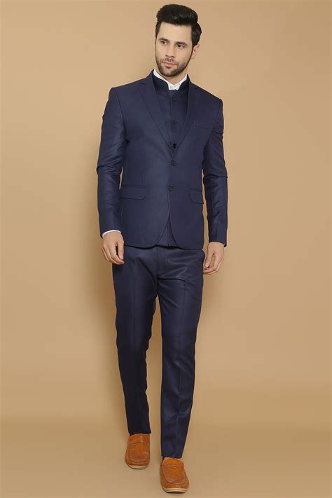 WINTAGE Men's Poly Viscose Blue Three Piece Suit : Blue