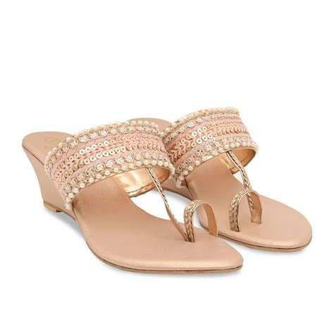 Buy ROCIA By Regal Rose Gold Women Embroidered Wedges at Amazon.in