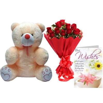 Send 40 Inch Teddy with Silk & Card Online in Kerala Same Day Delivery