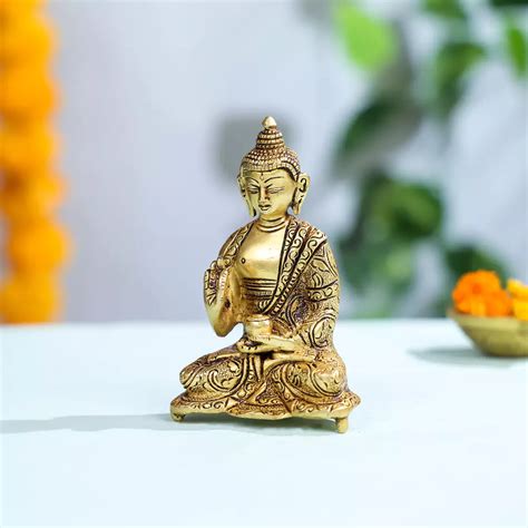 Buy 5" Brass Lord Buddha Idol in Sitting Position – Ethnic India ...