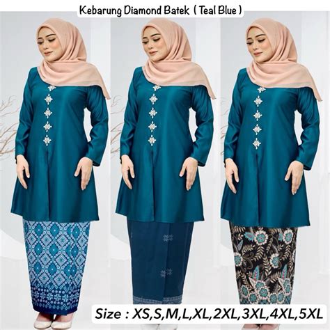 🔥(SIZE XS-5XL) KEBAYA KEBARUNG DIAMOND BATIK TEMA TEAL BLUE RAYA 2026 ...
