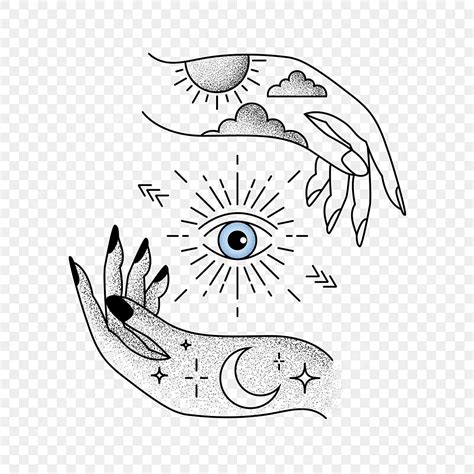 Third Eye With Hands And Moon Sun Mysterious Element, Eye Drawing, Moon ...