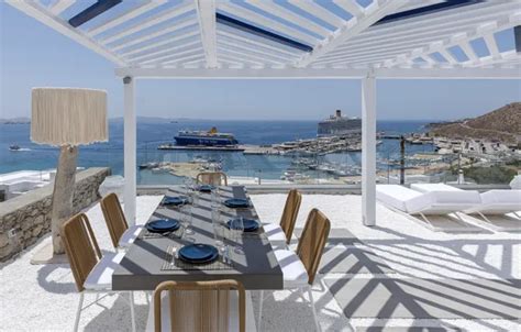 Download wallpaper Villa, Greece, terrace, dining room, Mykonos ...