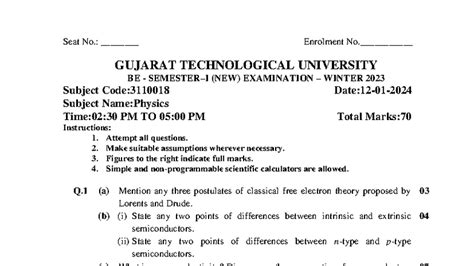 3110018 - Physics Winter 2023 Exam Tutorial Notes - Studocu