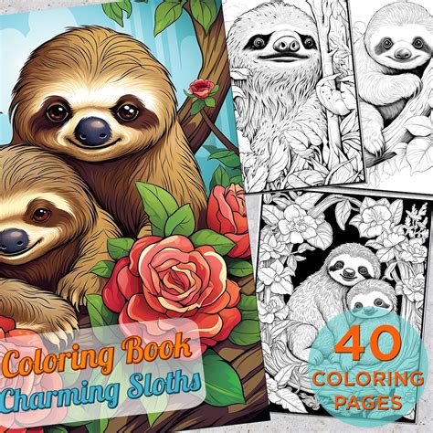 40 Charming Sloths Coloring Pages, Sloths Printable Grayscale Coloring ...