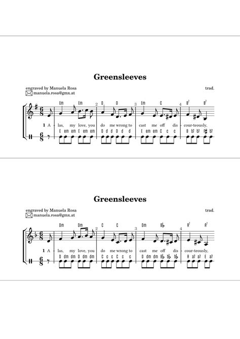 Greensleeves (for accordion) (arr. Manuela Rosa) by Traditional Sheet ...