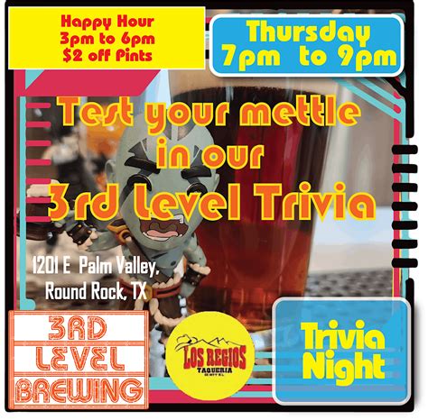 Trivia Night at 3rd Level Brewing, 3rd Level Brewing, Round Rock, 7 ...