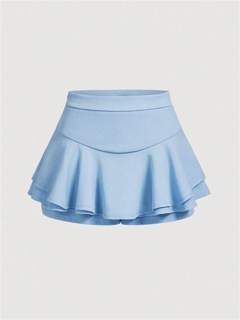 SHEIN UK | Summer skort, Light blue skirts, Blue skort