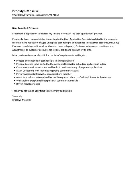 Cash Applications Cover Letter | Velvet Jobs