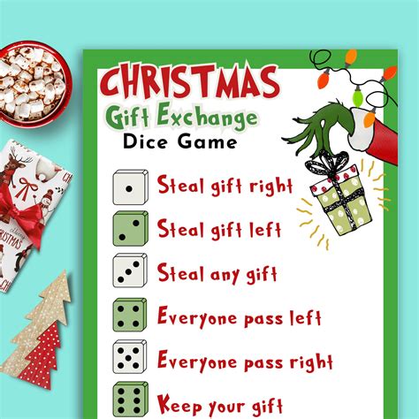 White Elephant Christmas Dice Game Printable - Holiday Printable Activities
