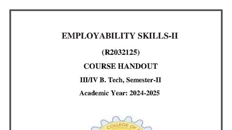Employability Course Handout (R2032125) for B. Tech 2nd Sem - Studocu