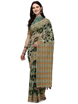 Buy arriva fab Women's linen blend Floral printed Exclusive Saree with ...