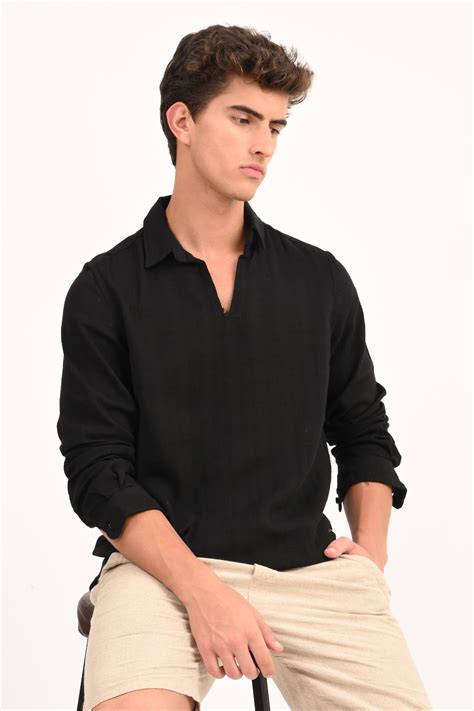 Lyric - Cotton Lino Dobby Shirt - Black – POE.NET