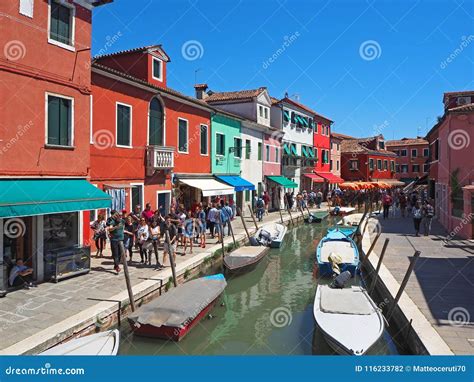 Burano, Venezia, Italy. Street with Colorful Houses in Burano Island ...
