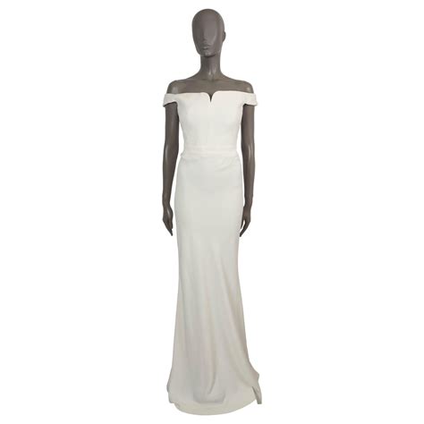 ALEXANDER MCQUEEN white viscose LEAF OFF-SHOULDER CREPE GOWN Dress 46 ...
