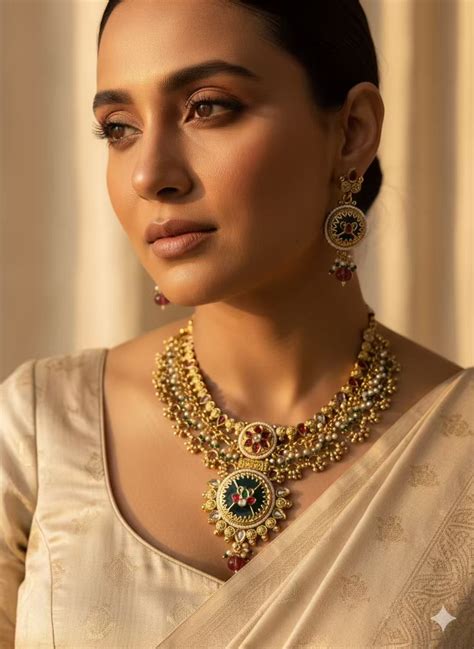 Emerald Layered Heritage Loaded Necklace with Earrings – Cenora Jewellery