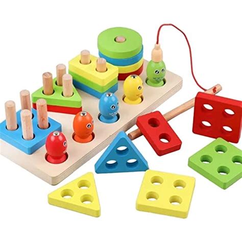 Wooden Shape Color Sorting Blocks Puzzle Stacking Sorter Montessori ...