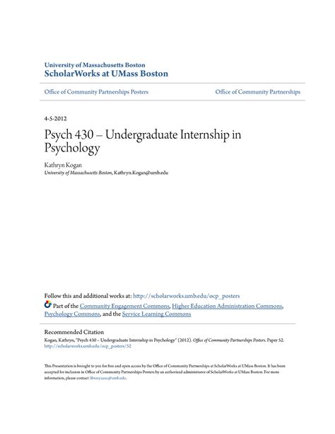Psych 430 Undergraduate Internship in Ps - University of Massachusetts Boston ScholarWorks at ...