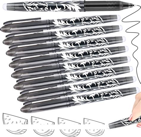 AIGLET 8 Erasable Pens Black Eraser Pen, Rub Out Pens with Rubbers on ...