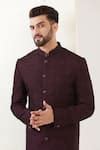 Buy Wine Silk Metallic Thread Embroidered Sherwani Set For Men by ...