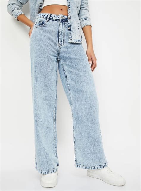 Buy Women Washed Wide Leg Jeans Online at just Rs. 1299.0 ...