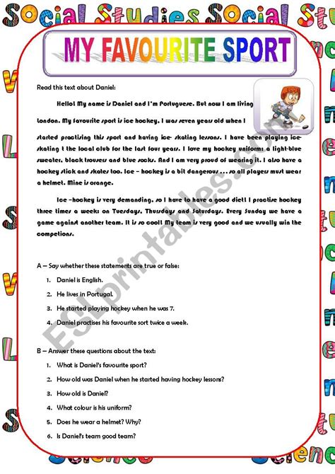 My Favorite Sport Worksheet 的图像结果