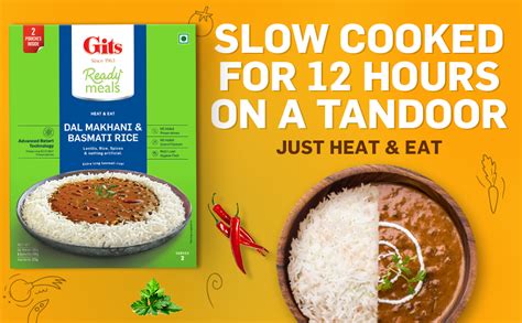 Gits Ready to Eat Basmati Rice + Dal Makhani Combo Meal, Pure Veg, Heat ...