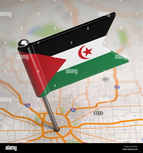 Small Flag of Sahrawi Arab Democratic Republic on a Map Background with Selective Focus Stock ...