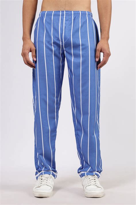 Unisex Blue Striped Varsity Striped Mid-Rise All Day Relaxed Fit Pants ...
